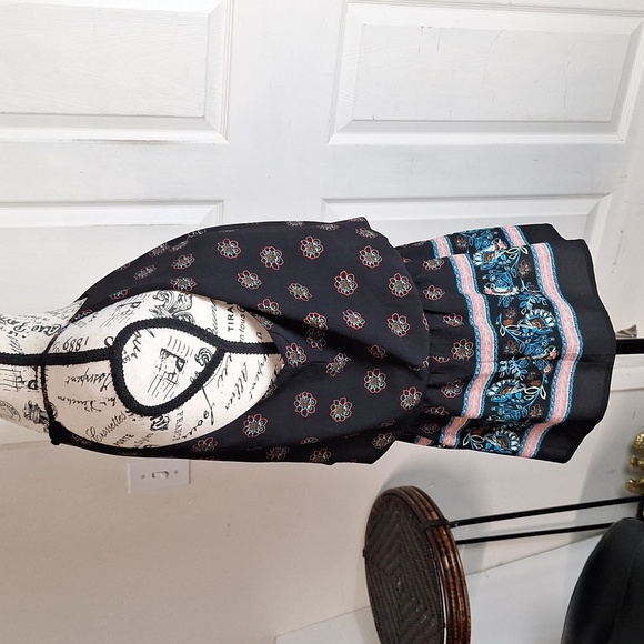 MINE Black Floral Multi Color Elastic Waist Halter Blouse L - Picture 7 of 7